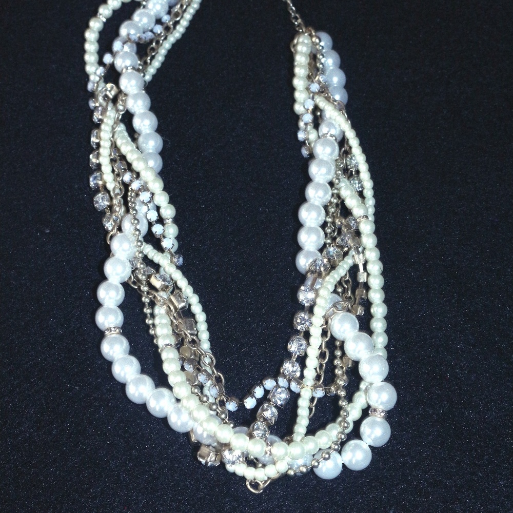 Multi Strand Braided Faux Pearl Necklace 18"-22"
